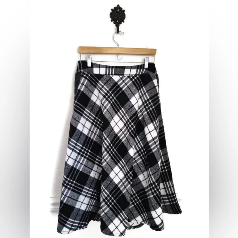 Black And White Plaid Skater Rockabilly   50's Skirt Pockets Size Medium - Picture 2 of 5